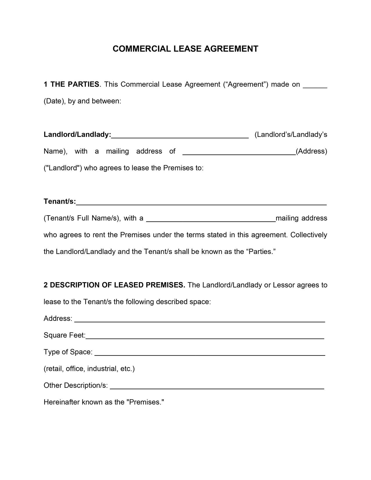 Florida Commercial Lease Agreement Template
