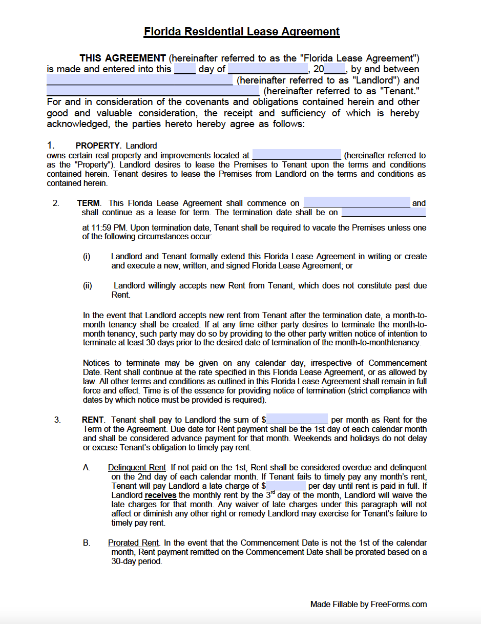 Florida Lease Agreement Template
