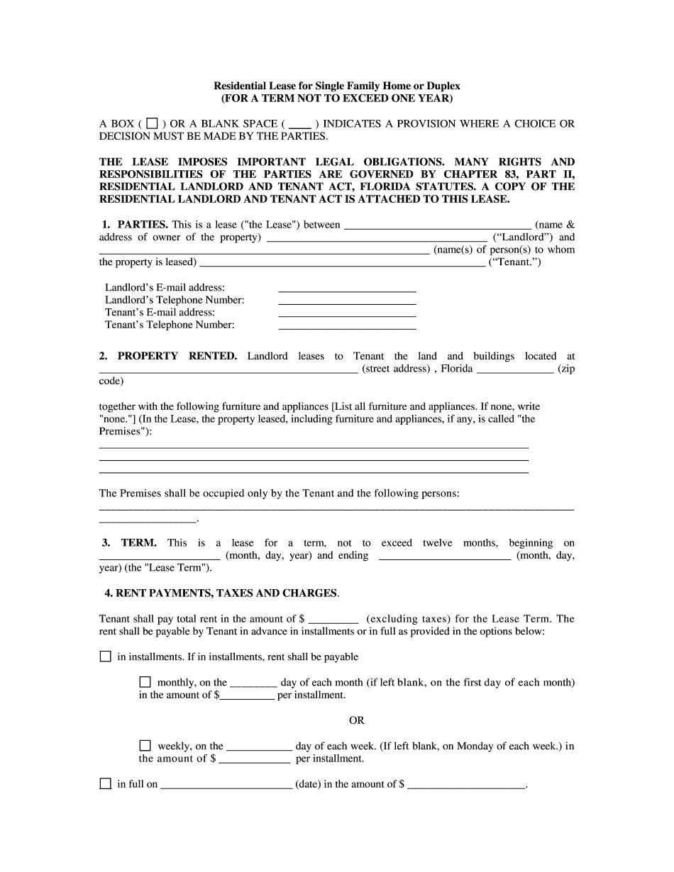 Florida Residential Lease Agreement PDF Fill Online Printable 