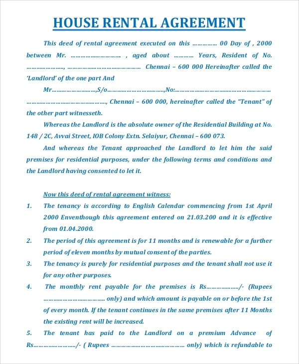 FREE 19 Sample House Rental Agreement Templates In PDF MS Word 