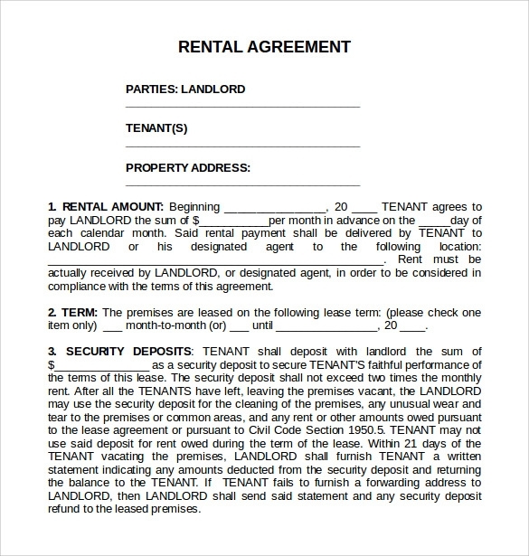 FREE 8 Standard Rental Agreement Templates In PDF MS Word Excel 