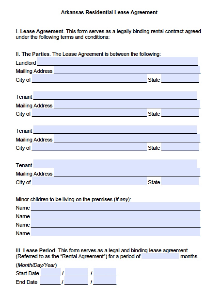 Free Arkansas Residential Lease Agreement PDF Word doc 