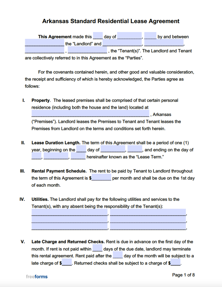 Free Arkansas Standard Residential Lease Agreement Template PDF WORD