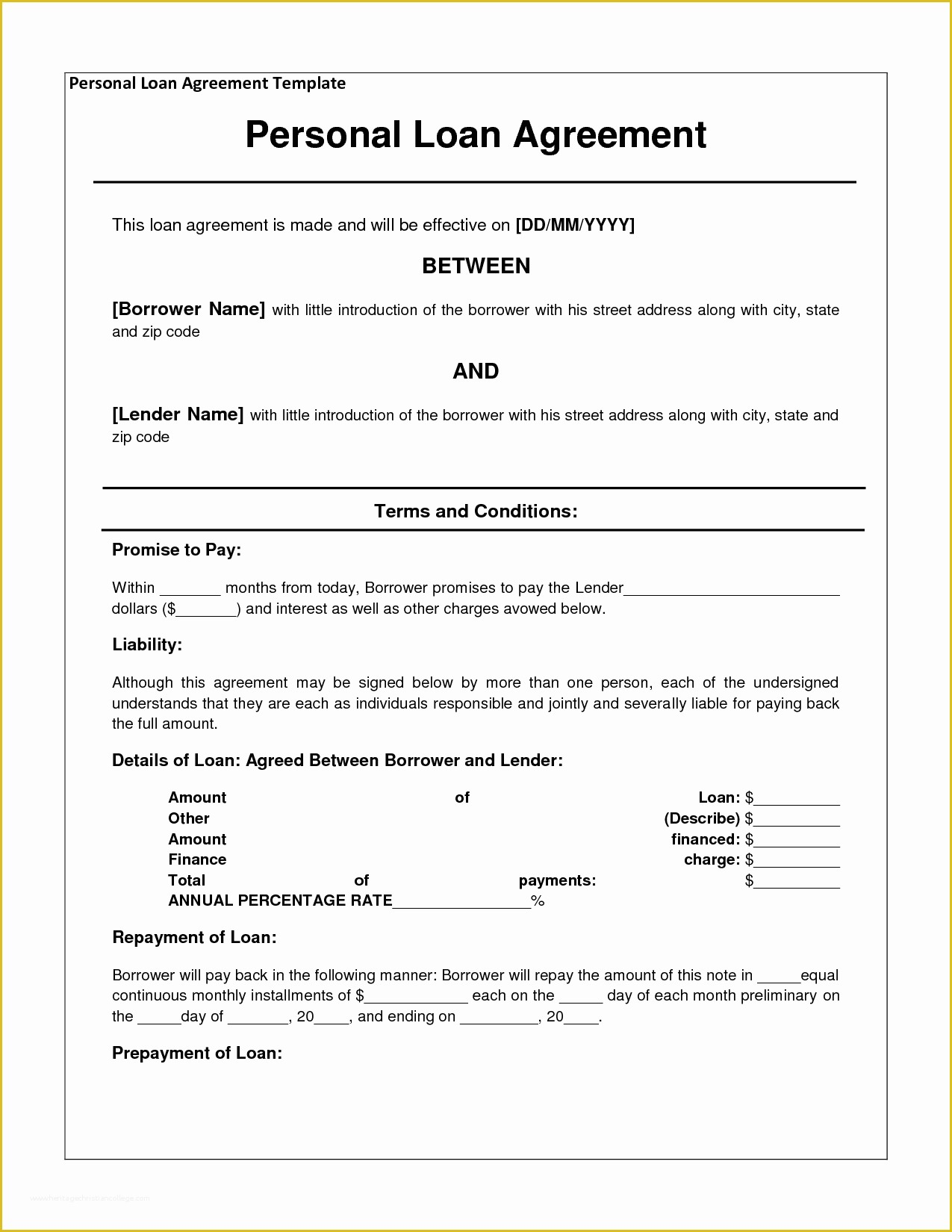 Free Business Loan Agreement Template Of 40 Free Loan Agreement 