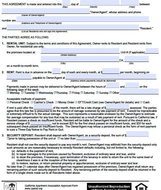Free California Monthly Rental Agreement PDF Template