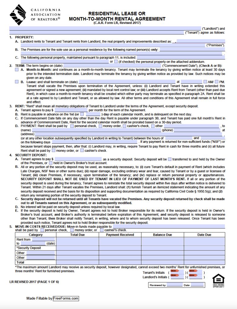 Free California Standard Residential Lease Agreement Template PDF WORD