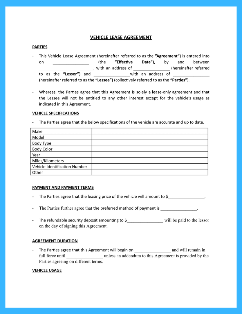 Free Car Lease Agreement Template To Win More Clients Worksheets Library