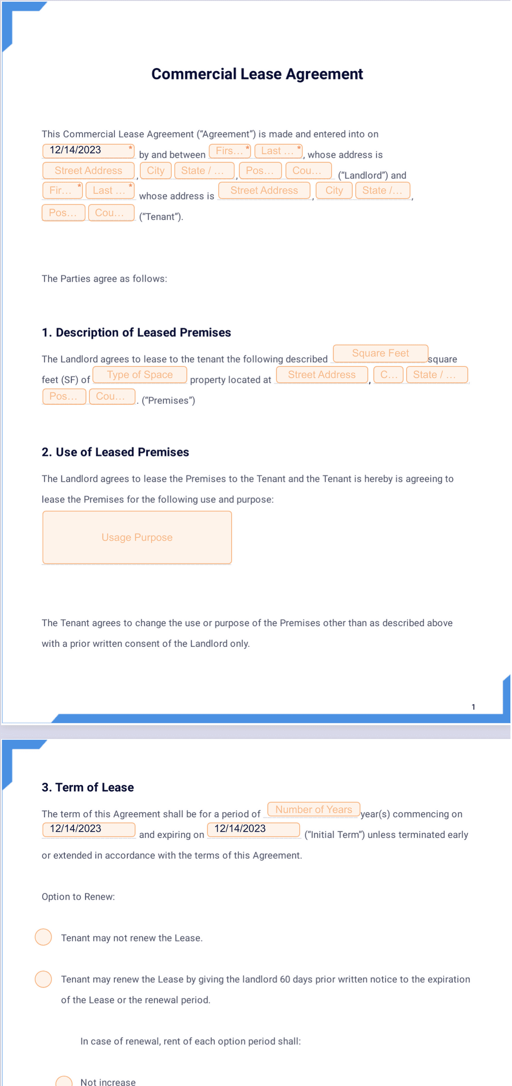 Free Commercial Lease Agreement Template PDF Templates Jotform 