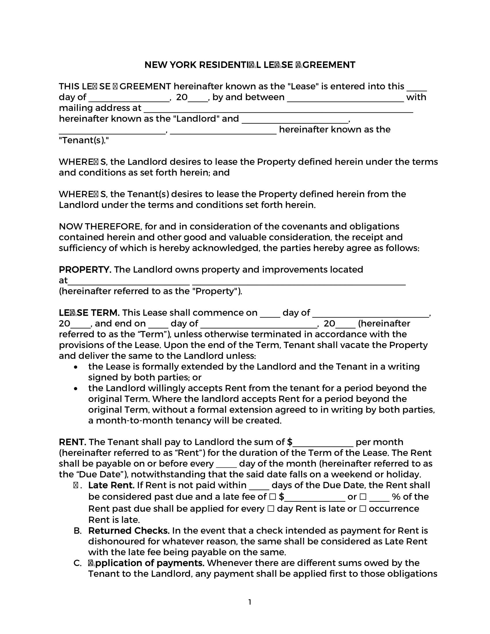 Free Fillable New York Lease Agreement PDF Templates