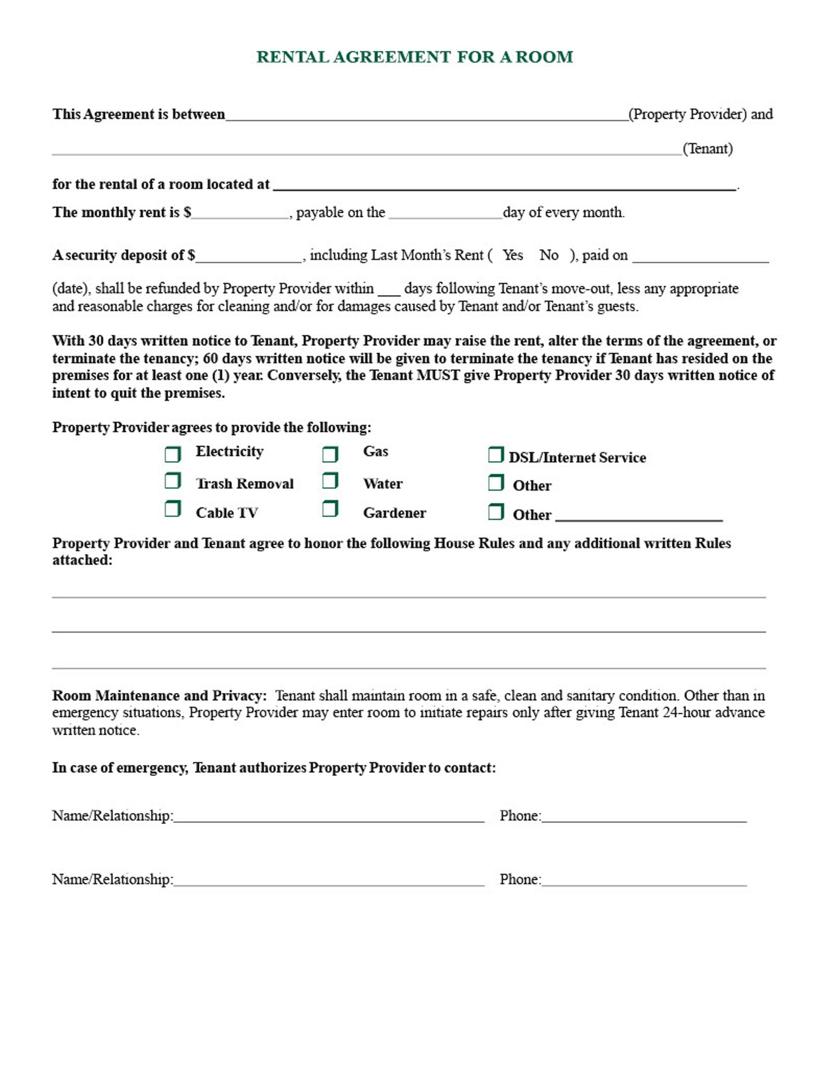 Free Fillable Room Lease Agreement PDF Templates