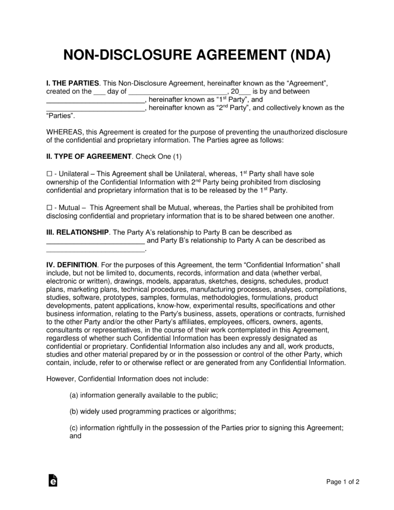 Free Film Movie Non Disclosure Agreement Nda Template Pdf Word 