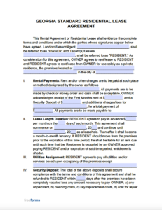 Free Georgia Standard Residential Lease Agreement Template PDF WORD 