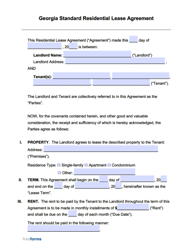 Free Georgia Standard Residential Lease Agreement Template PDF WORD 