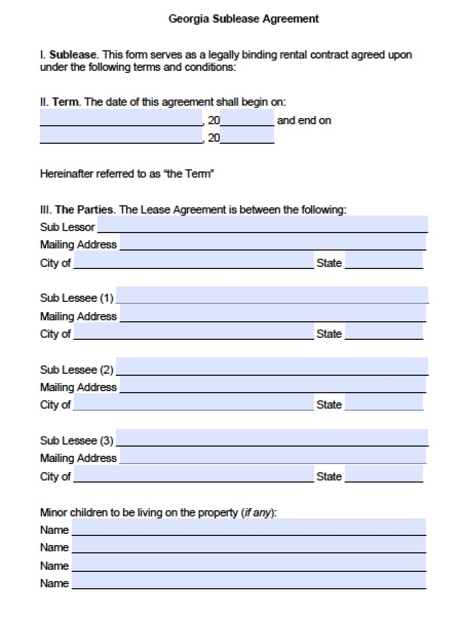 Free Georgia Sublease Agreement Template PDF Word