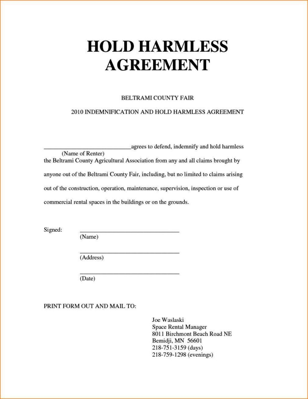 Free Hold Harmless Agreement Template SampleTemplatess SampleTemplatess