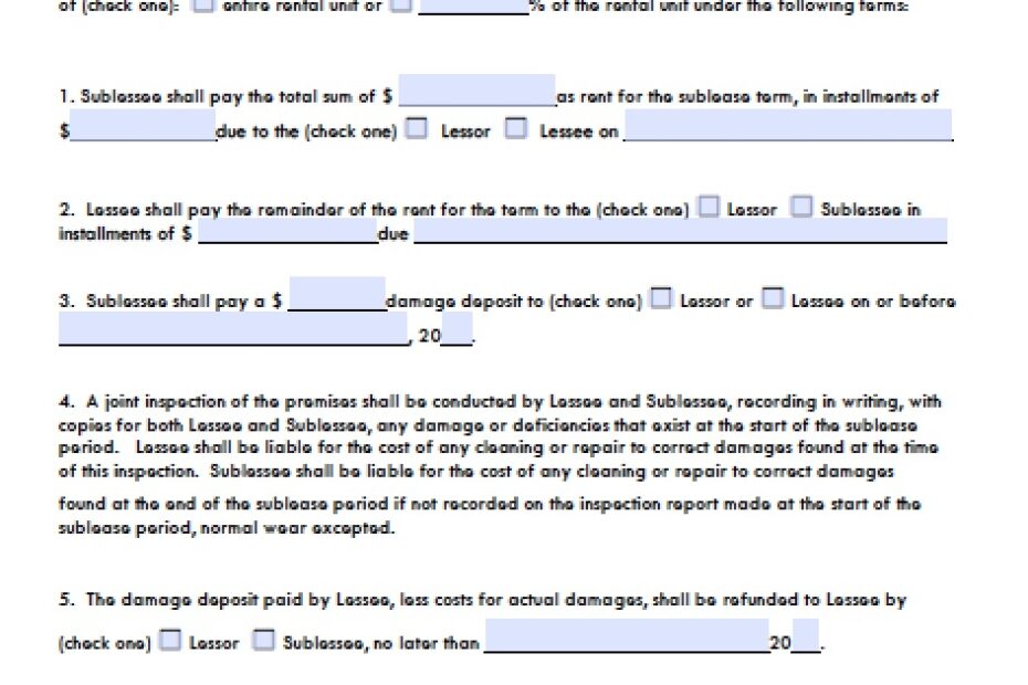 Free Illinois SubLease Agreement PDF Word doc