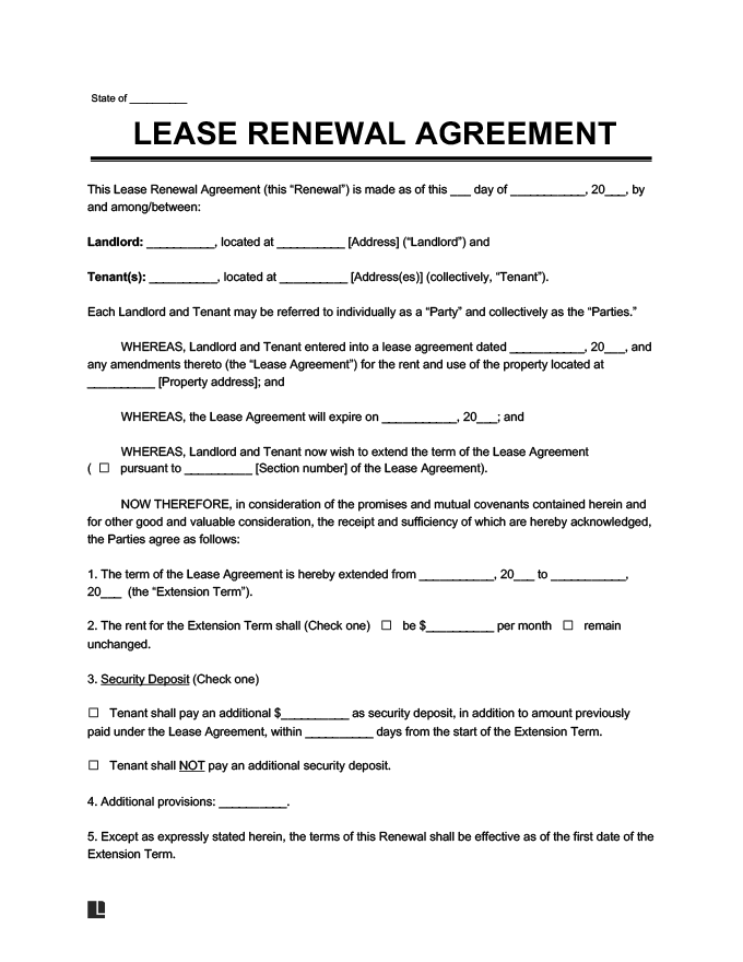 Free Lease Renewal Agreement Template Renew A Lease Online