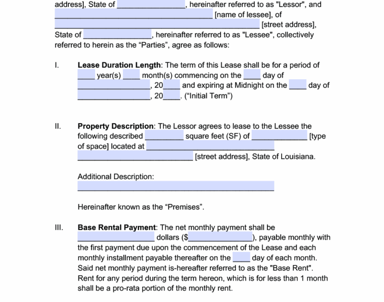 Free Louisiana Commercial Lease Agreement Template PDF WORD Printable