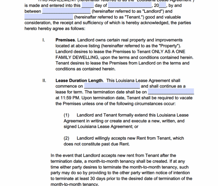 Free Louisiana Rental Lease Agreement Templates PDF WORD Printable