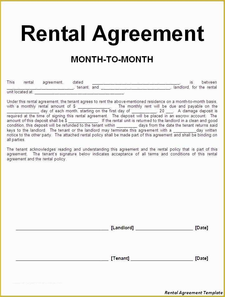 Free Month To Month Rental Agreement Template Of Printable Sample 
