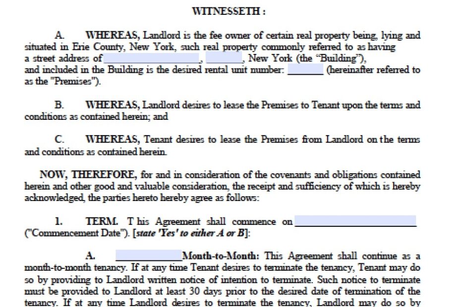 Free New York Standard Residential Lease Agreement Template PDF Word