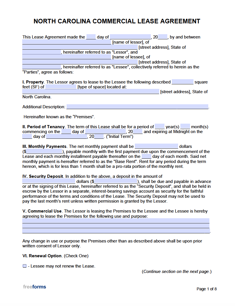 Free North Carolina Rental Lease Agreement Templates PDF
