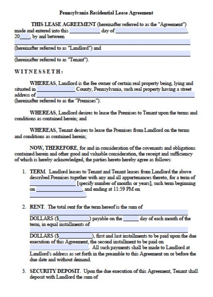 Free Pennsylvania Standard Residential Lease Agreement Template Free 