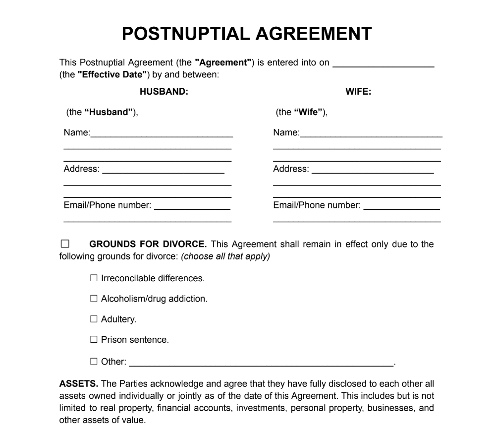 Free Postnuptial Agreement Template PDF Word Jurizmo