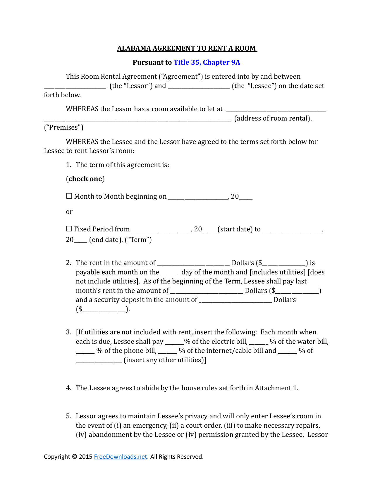Free Printable Alabama Residential Lease Agreement Printable 