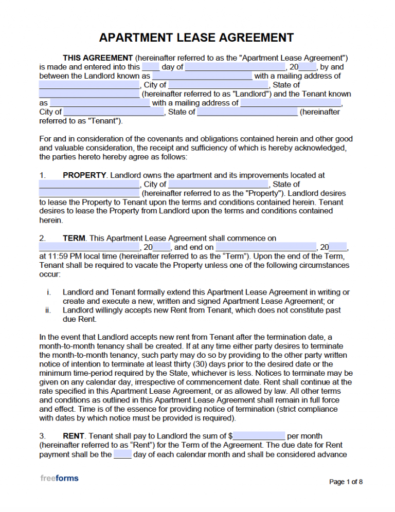 FREE Printable Apartment Lease Agreement Printable Lease Agreement