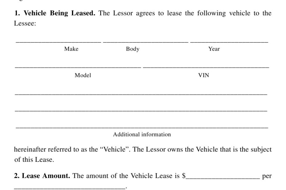 FREE Printable Auto Lease Agreement Printable Lease Agreement