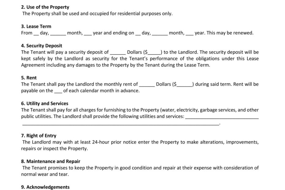 Free Printable Basic Rental Agreement Fillable Free Printable Lights