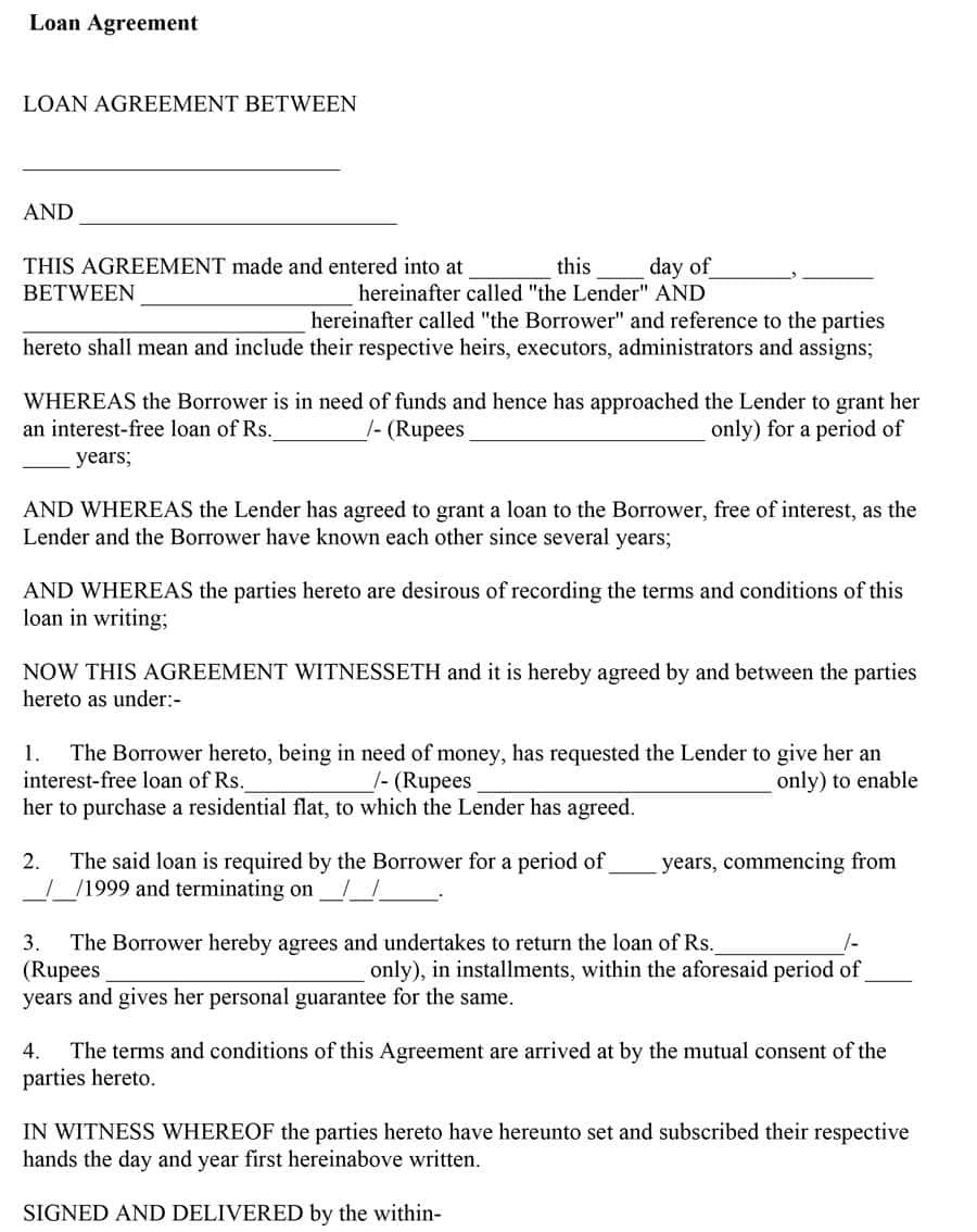 Free Printable Blank Loan Agreement