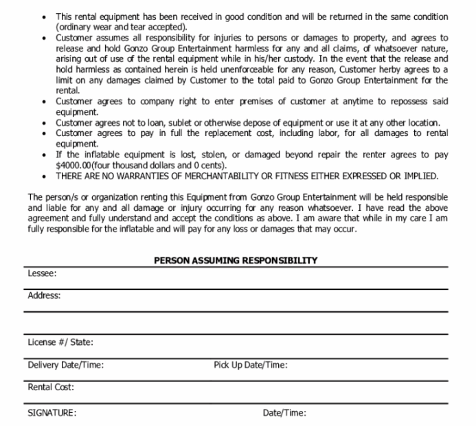 Free Printable Bounce House Rental Agreement FREE Printable A Z