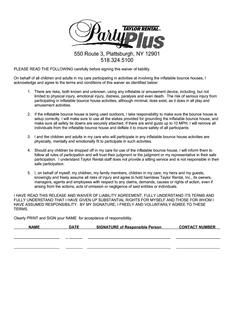 Free Printable Bounce House Waiver Printable Word Searches