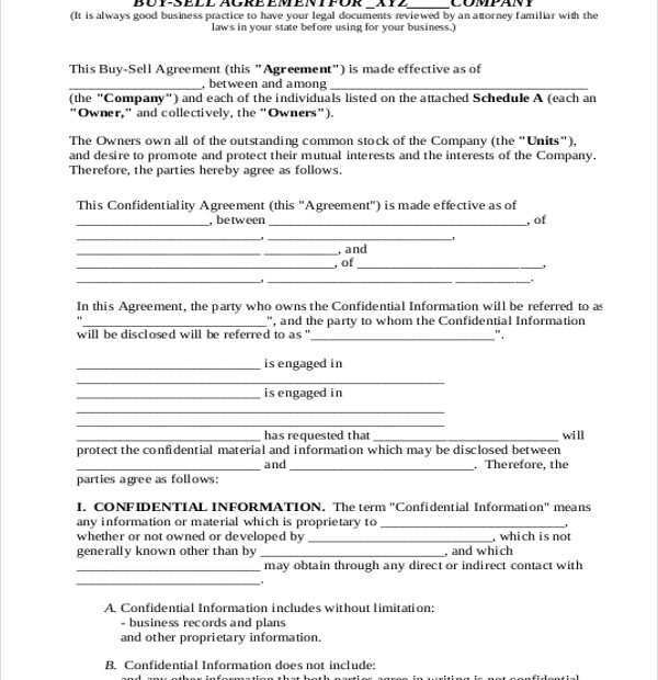 Free Printable Buy Sell Agreement