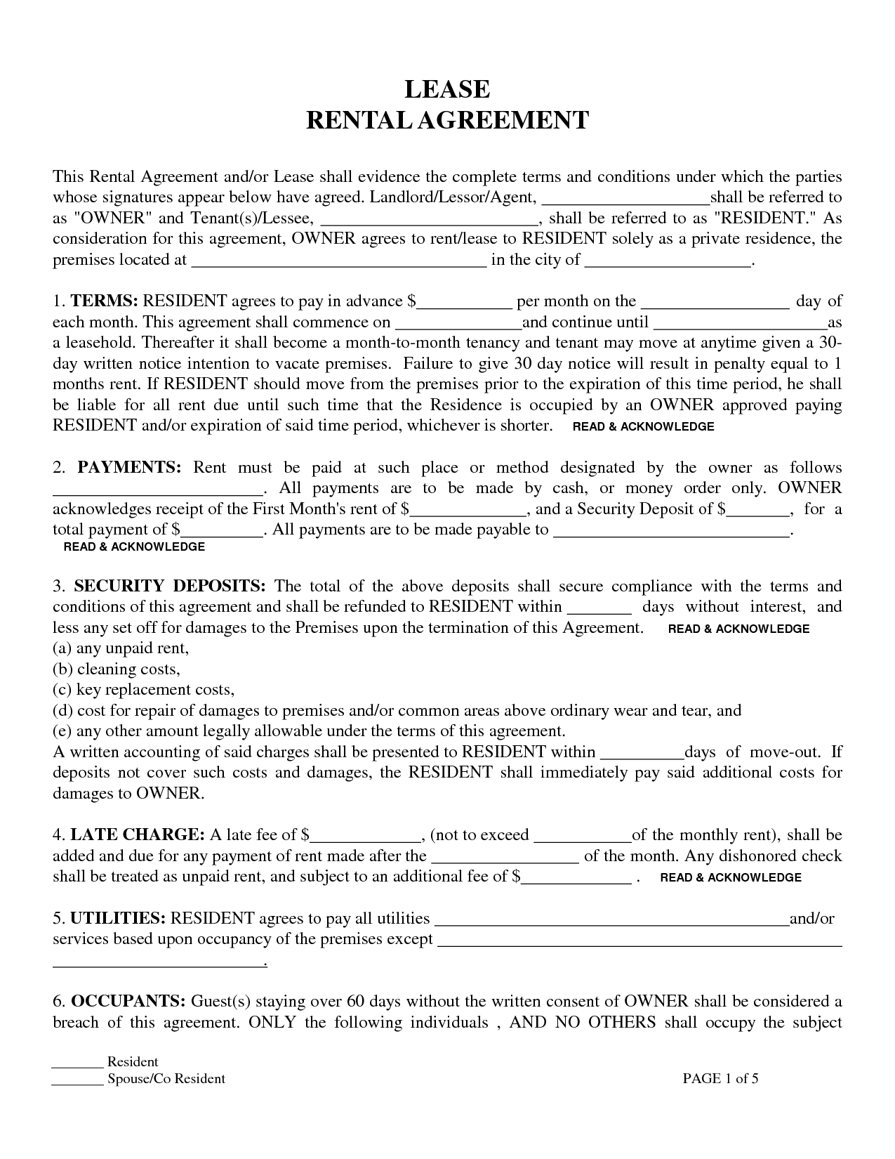 Free Printable California Residential Lease Agreement Free Printable