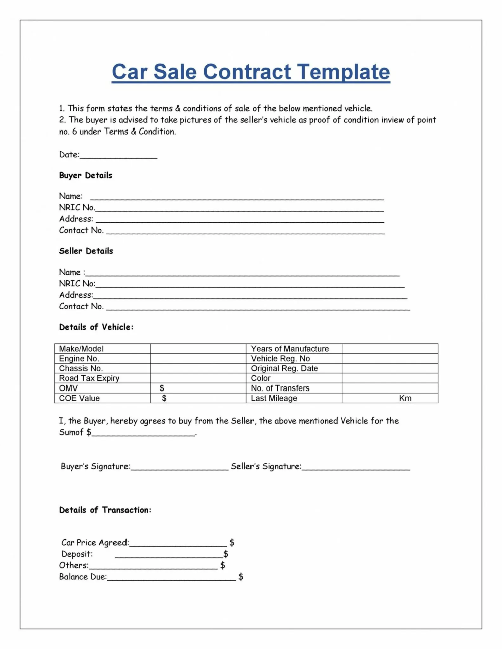 Free Printable Car Sale Agreement Template Printable Forms Free Online
