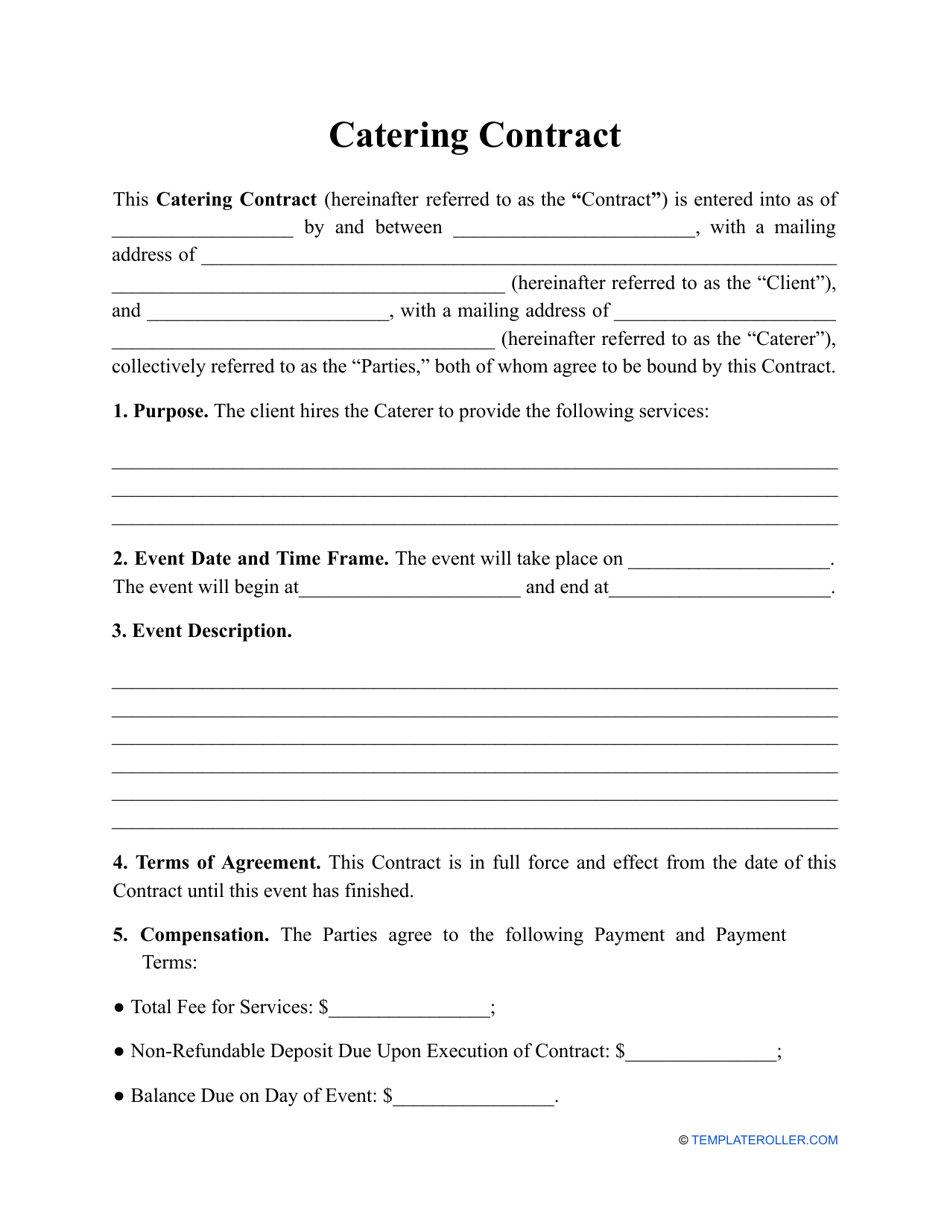 Free Printable Catering Contracts Printable World Holiday