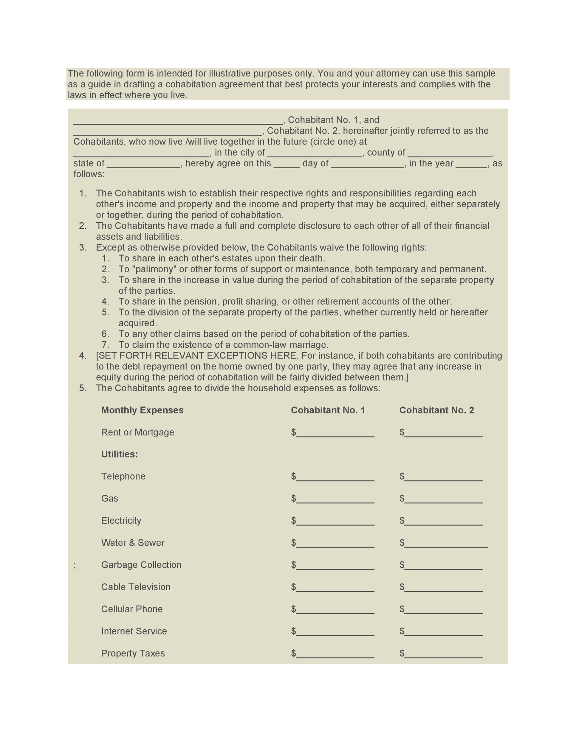 Free Printable Cohabitation Agreement Template Printable Word Searches