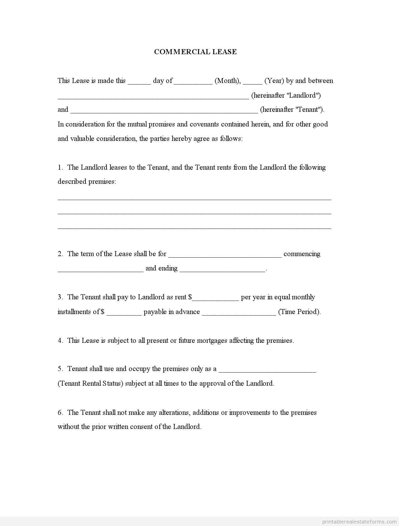 Free Printable Commercial Lease Agreement Form Printable Forms Free 