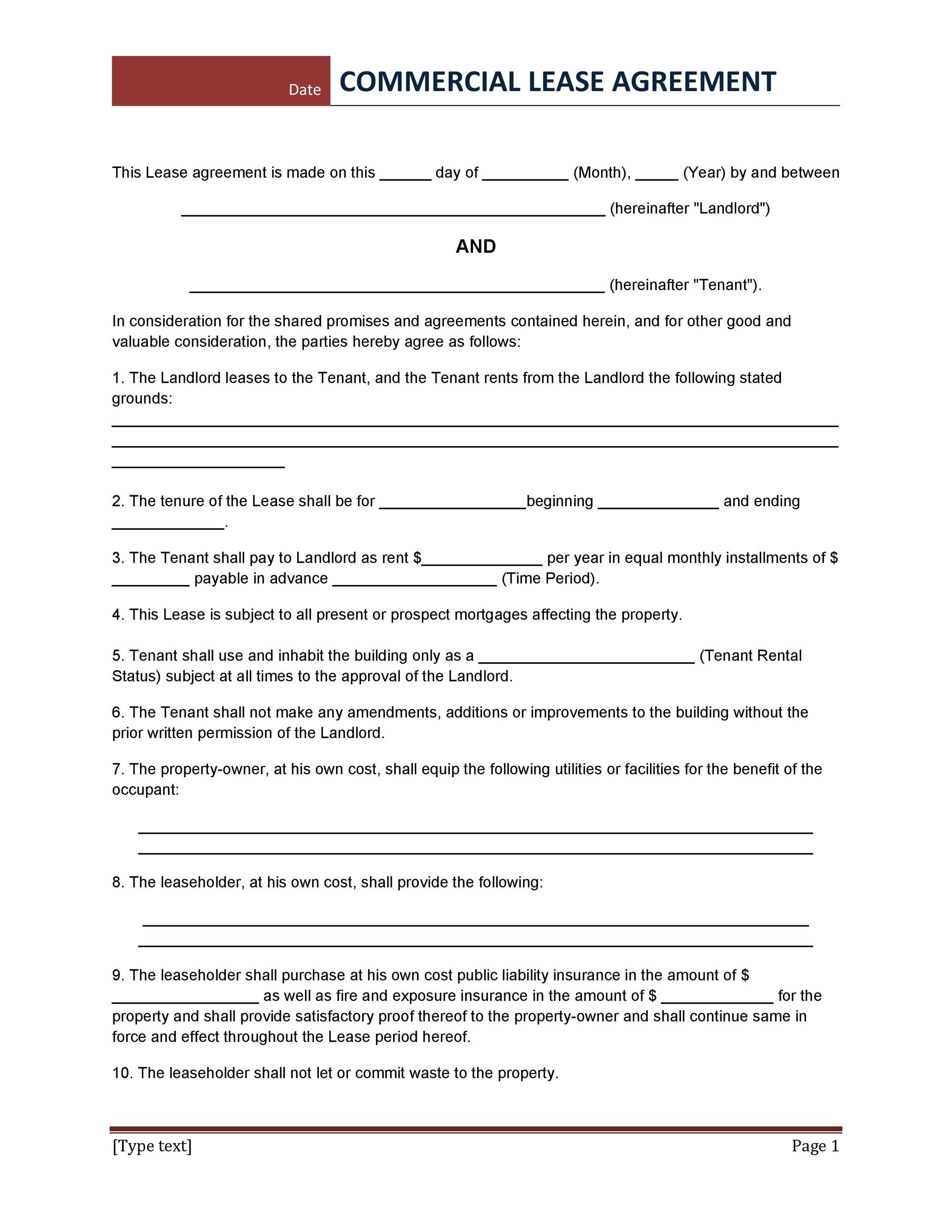 Free Printable Commercial Lease Agreement Template Printable Forms 