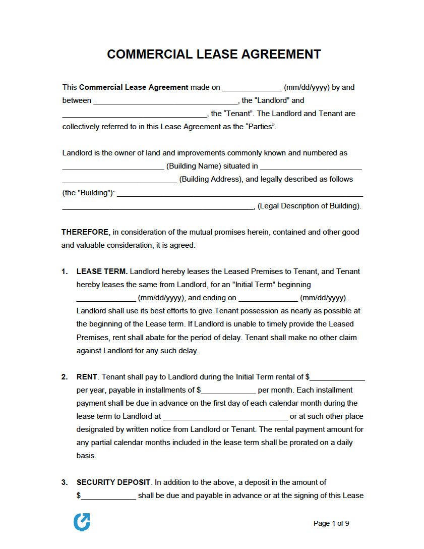 Free Printable Commercial Lease Agreement Template Sfiveband