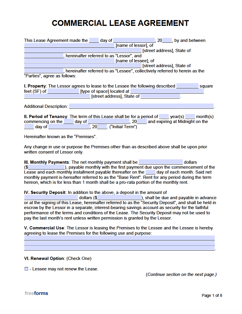 Free Printable Commercial Lease Agreement Template Sfiveband