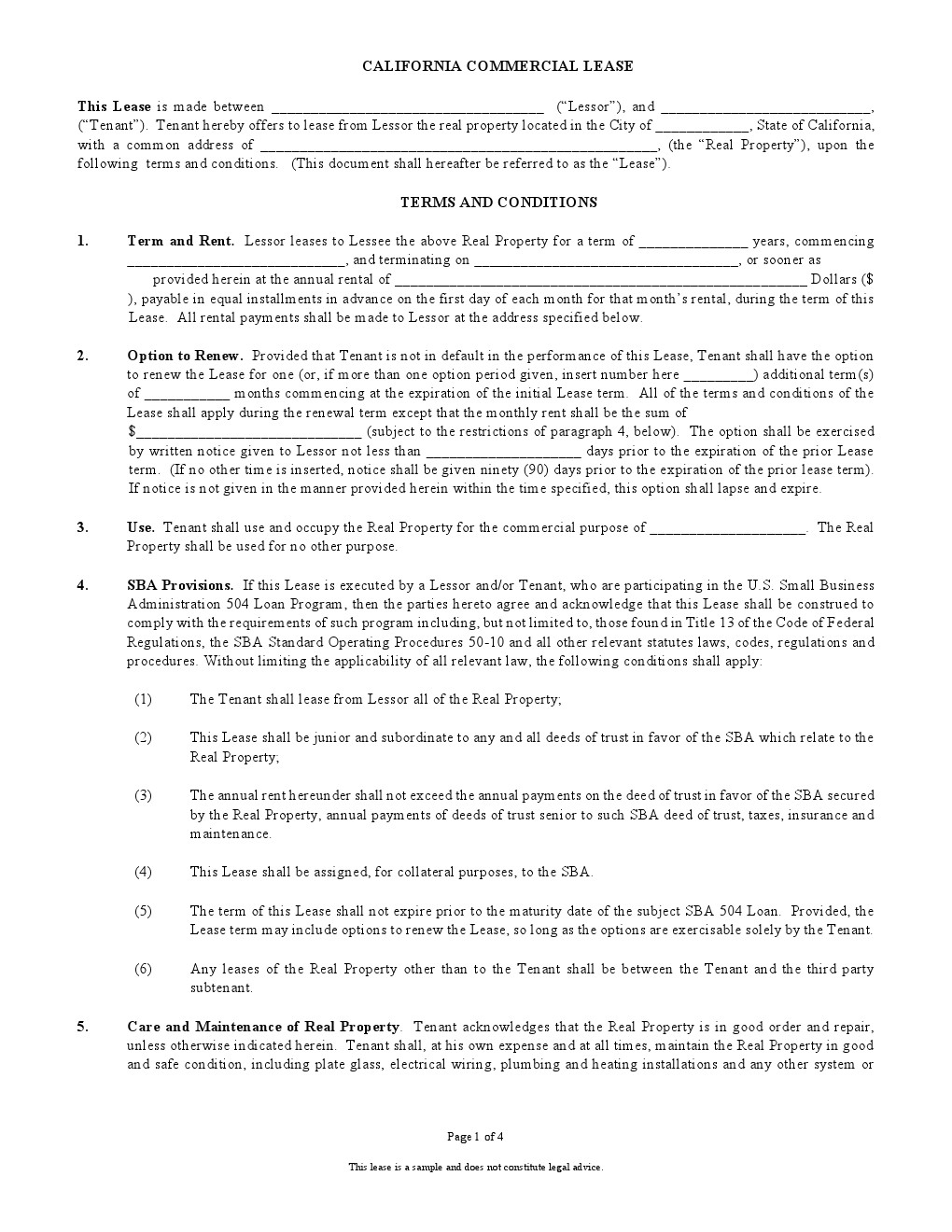 Free Printable Commercial Lease Agreement Template Sfiveband