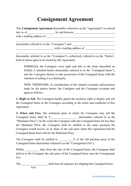 Free Printable Consignment Agreement Form Printable Forms Free Online