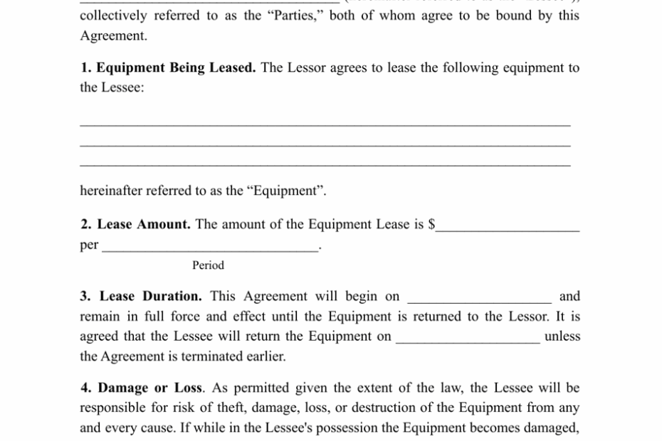 Free Printable Equipment Lease Agreement Free Templates Printable