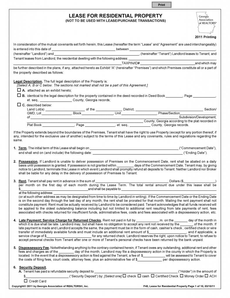FREE Printable Georgia Lease Agreement Printable Lease Agreement