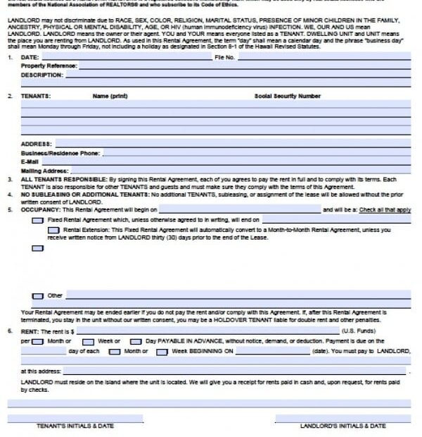 Free Printable Hawaii Rental Agreement Template Printable Templates