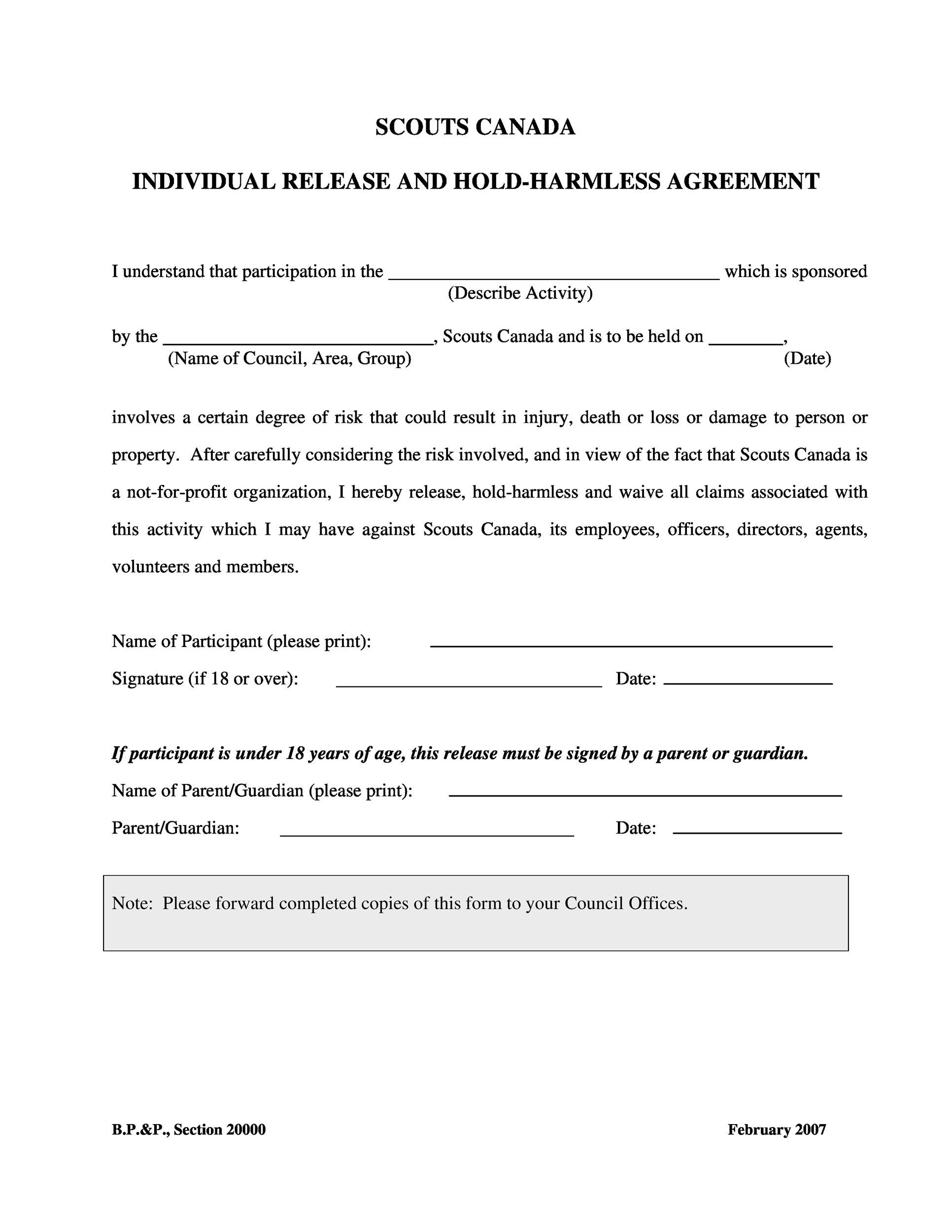 Free Printable Hold Harmless Agreement Form
